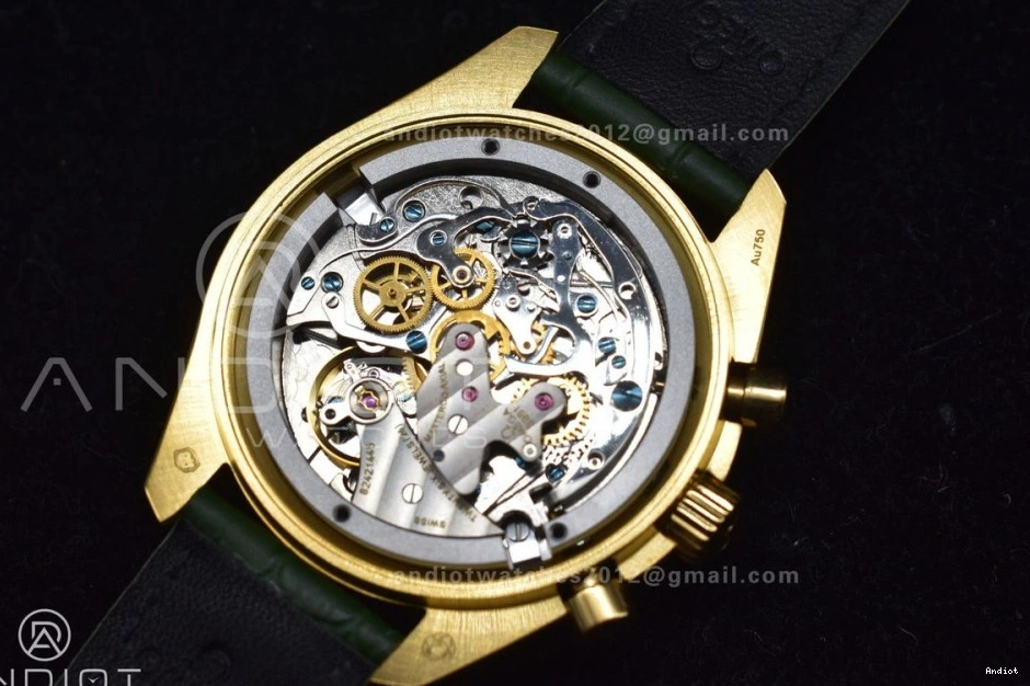 Gold Green Manual Speedmaster Green YG in Dial Chrono Strap Leather on RMF Moonshine Moonwatch Edition Best 0701